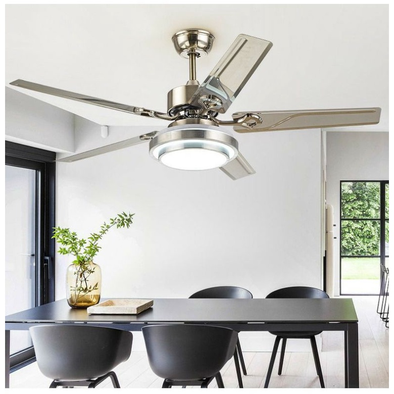 Quạt trần đèn led trang trí 5 cánh inox 100% , dây quấn đồng bao mát, êm