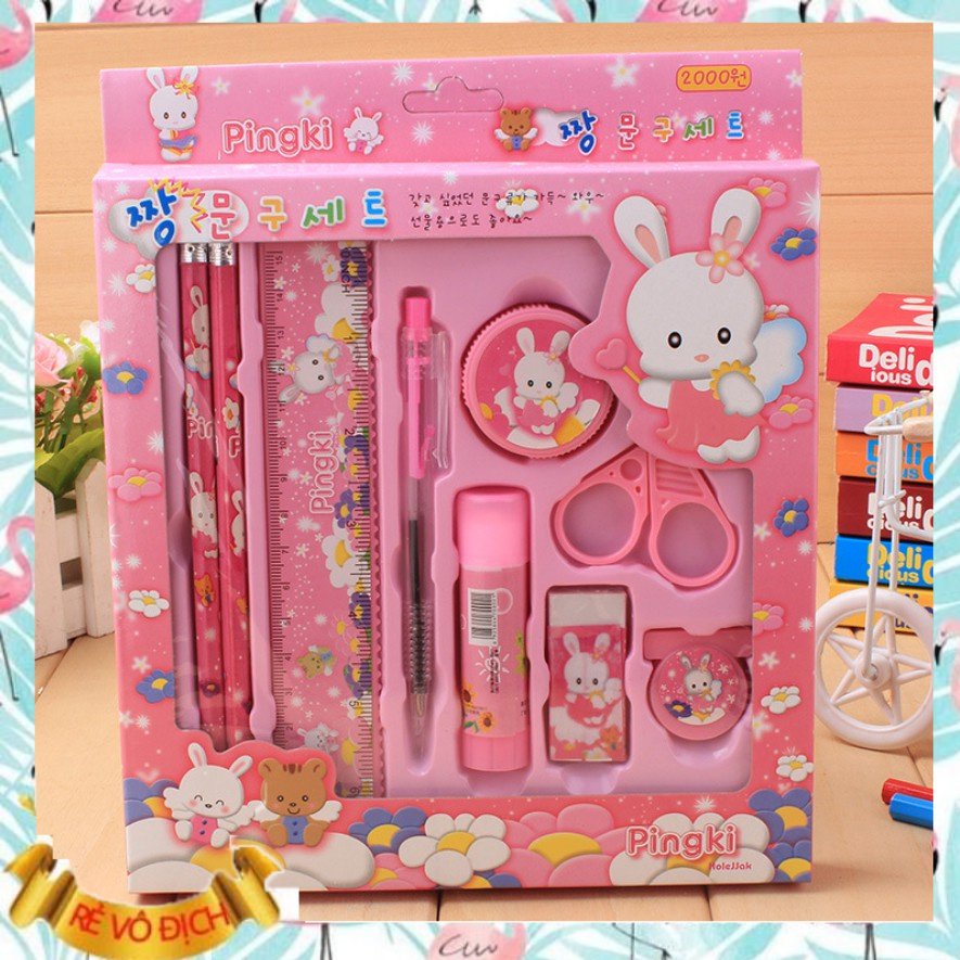 Bộ dụng cụ học tập cho bé 9 món_ Bộ đồ dùng học tập 9 món cho học sinh tiểu học cực dễ thương