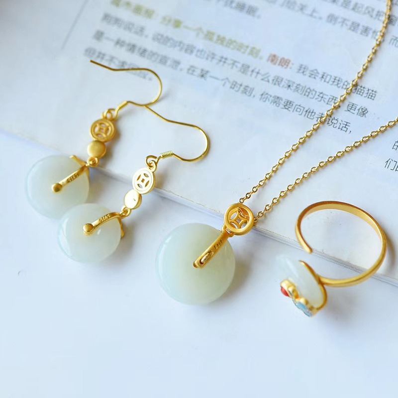 Vòng cổ/ nhẫn/ vòng tay/ bông tai đính đá ngọc bích cho nữ