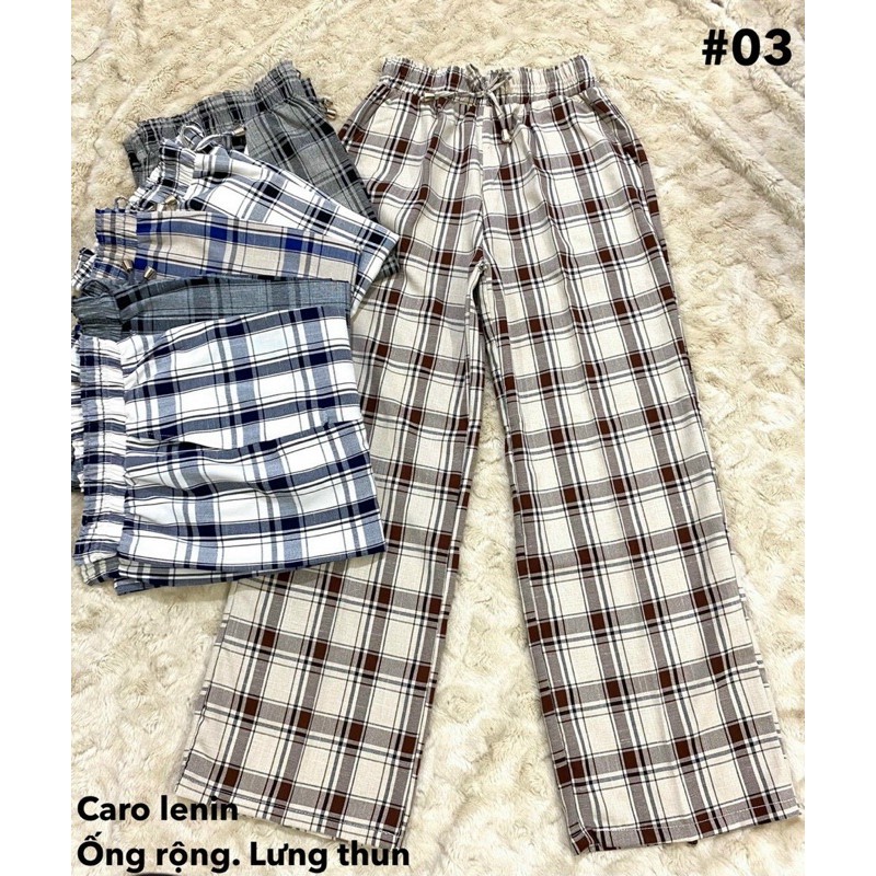 Quần Karo Nữ Ống Rộng-Quần dáng suông ống rộng in sọc caro thời trang Hàn Quốc