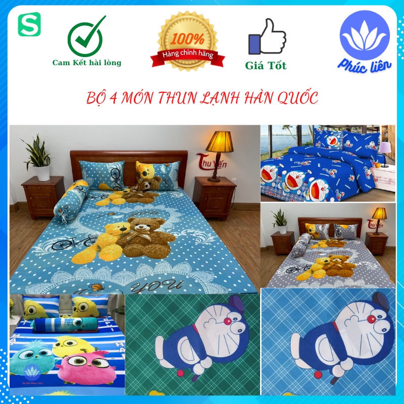 Bộ 4 món Ga giường thun lạnh Hàn Quốc in 3D đủ size dành cho bé yêu