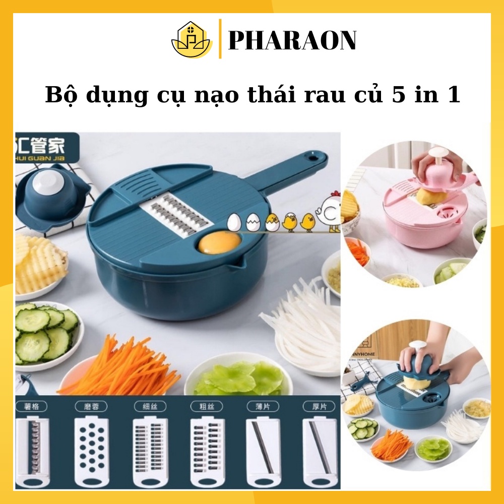 Bộ Dụng Cụ Bào Nạo Rau Củ Quả Đa Năng 5 in 1 Kèm Rổ Chậu - Dung