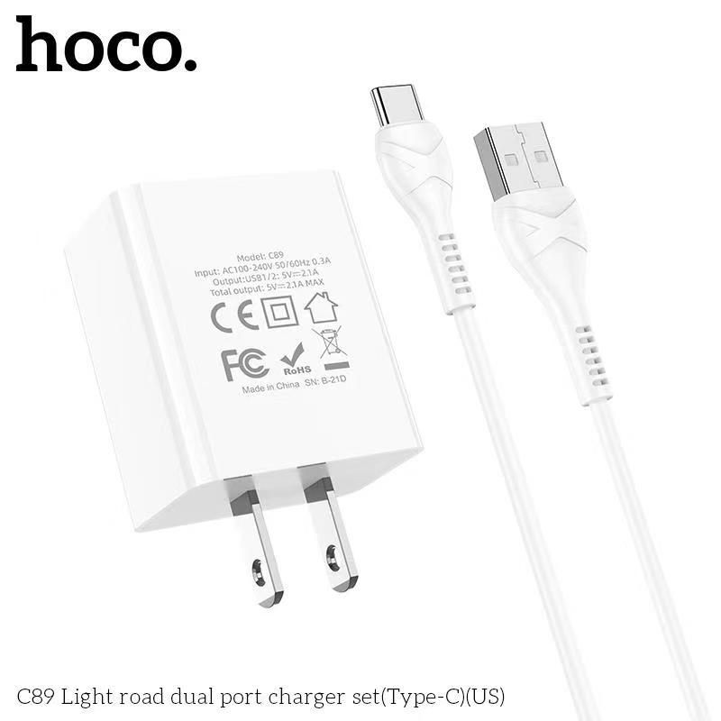 Bộ củ sạc hoco C89 2 cổng usb kèm dây sạc có các loại chân micro lightning và type-c