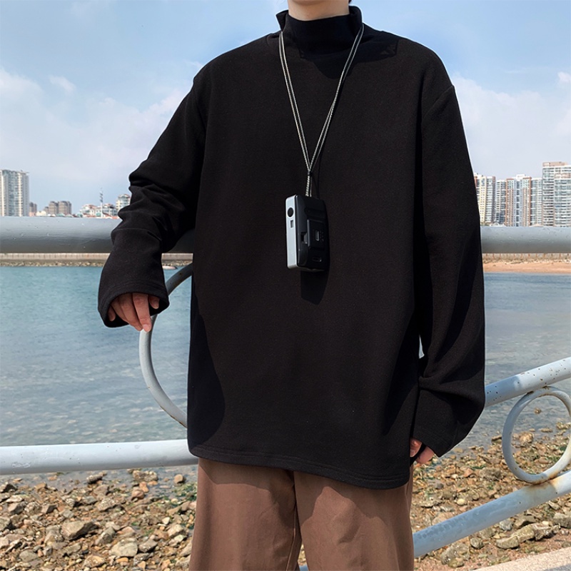 Áo thun nam vải da cá, Sweater dài tay, áo giữ nhiệt nam dáng rộng phong cách Hàn Quốc mã AT-003