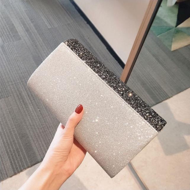 Clutch nữ, ví nữ cầm tay sự tiệc đính đá phối đen trắng siêu sang tuixinh5555 CDA22