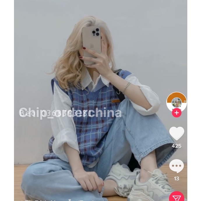 Áo gile len kẻ dáng rộng mẫu mới siêu hot,phong cách hàn quốc | BigBuy360 - bigbuy360.vn