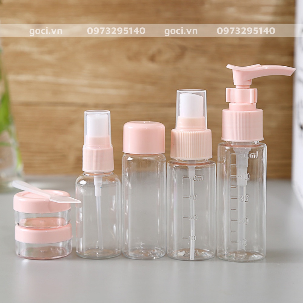Bộ lọ chiết mỹ phẩm du lịch set 6 lọ nhỏ nhắn có túi zip và sticker xinh xắn dễ thương