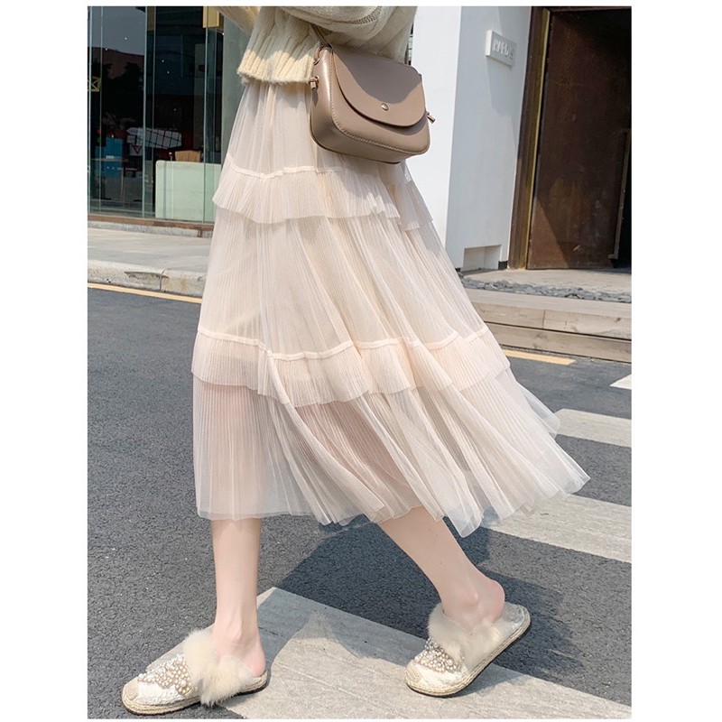 Chân váy dáng dài xếp tầng voan bồng | BigBuy360 - bigbuy360.vn