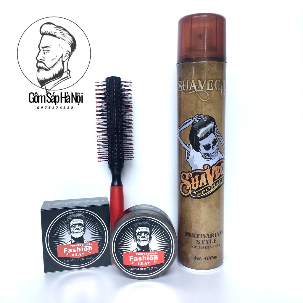 [ Freeship ] Combo 2 Gôm Xịt Tóc Silhouette + Suavecito + Sáp Vuốt Tóc Fashion Clay Tặng Lược