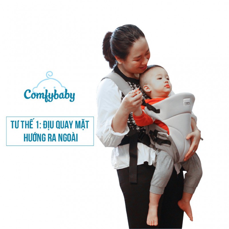 Địu em bé 3 tư thế có đỡ cổ sơ sinh - THOÁNG KHÍ-CHỐNG GÙ cho bé ComfyBaby CF-BK010 hàng chính hãng - bảo hành 12 tháng