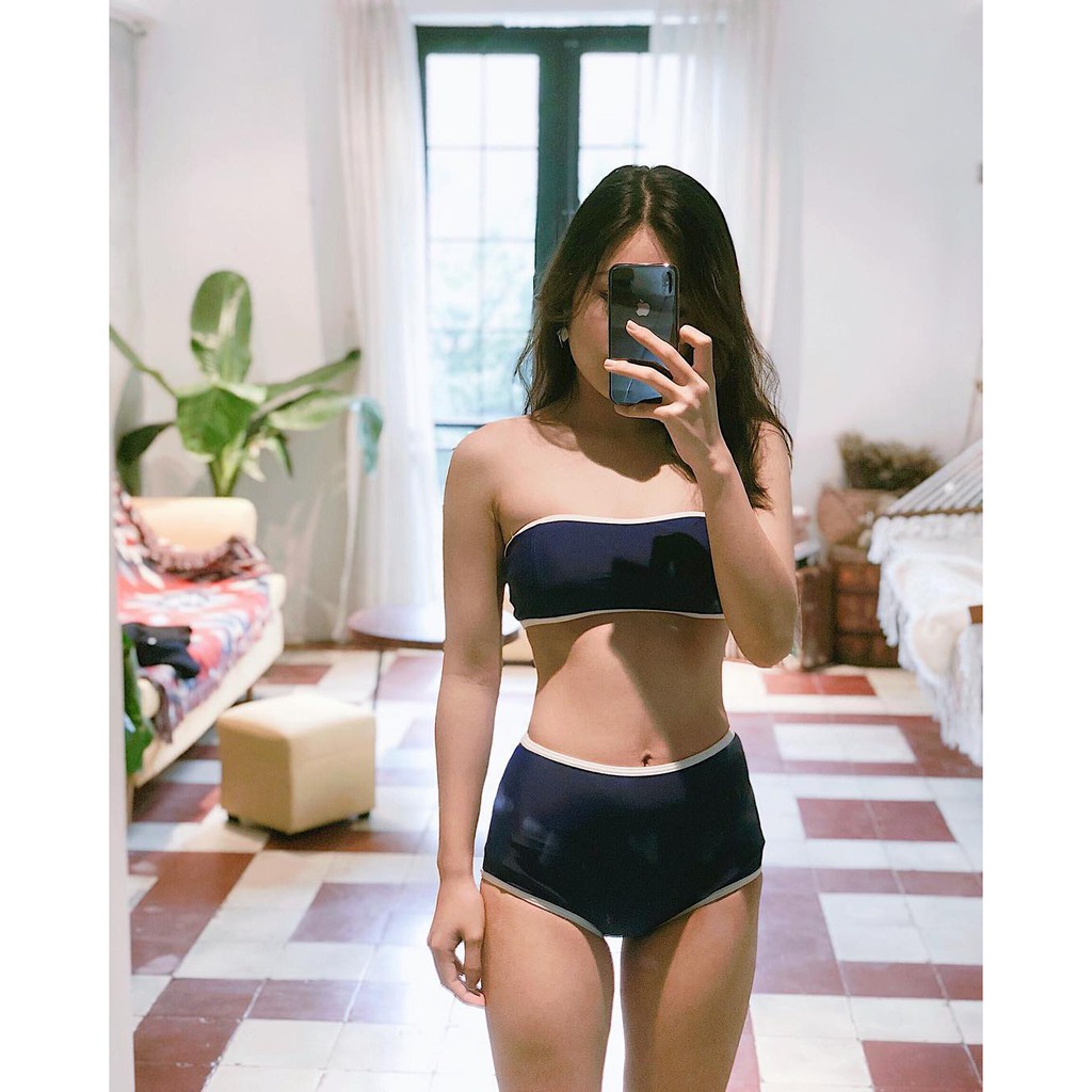 [ MẪU MỚI+ LOẠI ĐẸP] bikini hai mảnh áo QUÂY màu xanh đậm