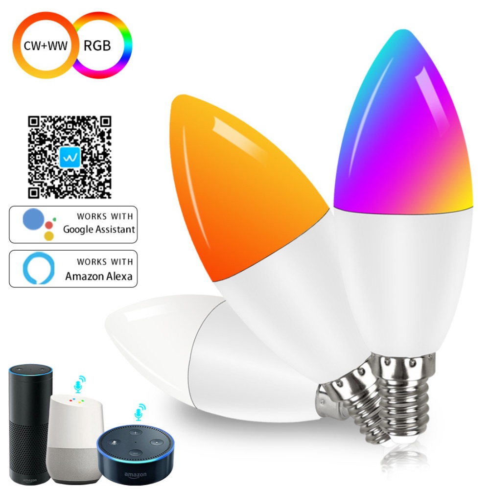 Bóng Đèn Nến Wifi Thông Minh E14 RGB+CW+W 5W 470lm Điều Khiển Bằng Giọng Nói Tương Thích Với Alexa Google Home