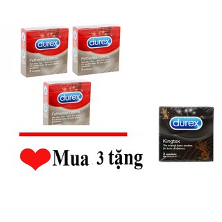 Combo 3 hộp bao cao su Durex Fetherlite tặng 1 Durex Kingtex