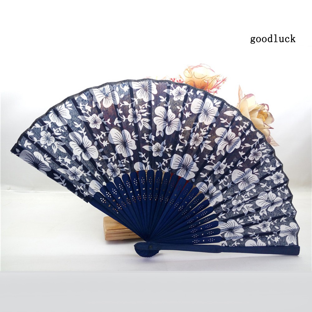 Quạt Xếp Cầm Tay 21cm Họa Tiết Hoa Phong Cách Retro