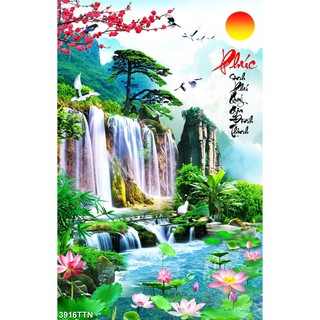 TRANH DÁN TƯỜNG 3D SƠN THUỶ HỮU TÌNH THÁC NƯỚC ĐẸP NHIỀU MẪU - TRANH NON NƯỚC HỮU TÌNH