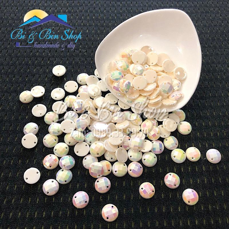 Đá Kết Tròn Màu Kem Sữa Cừ Đính Kết Trang Phục Thời Trang Làm Phụ Kiện Handmade