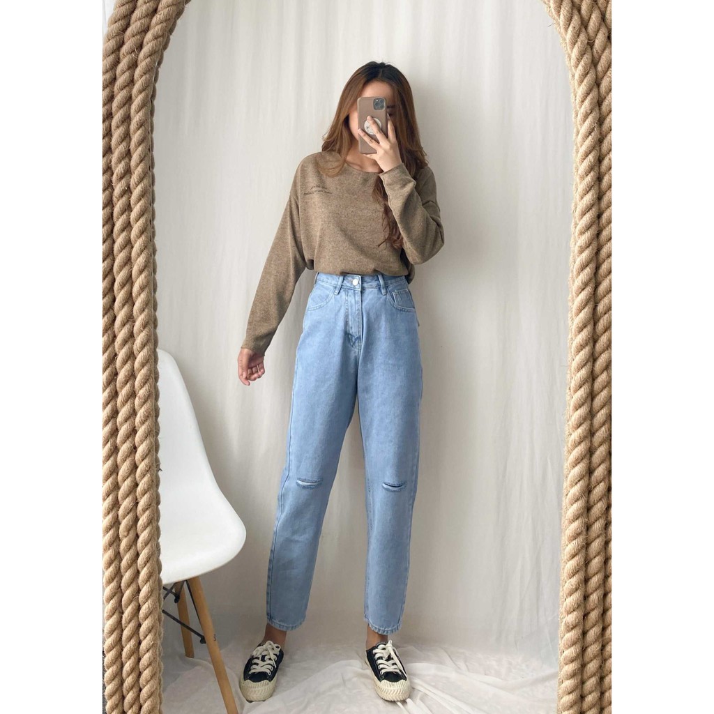 Quần jean baggy nữ VM STYLE rách gối (không co giãn) ulzzang thời trang 22QJB03AS1102 | BigBuy360 - bigbuy360.vn