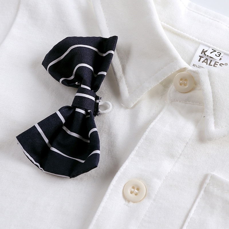Áo Liền Quần Tay Ngắn Vải Cotton Mềm Mại Màu Trắng Phối Cà Vạt Thời Trang Mùa Hè Cho Bé Sơ Sinh 0-24 Tháng Tuổi