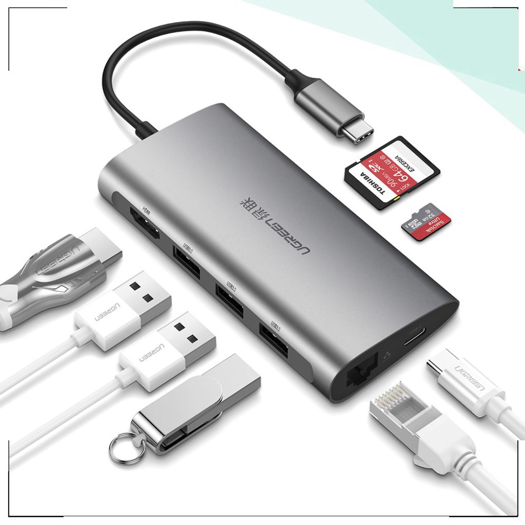 New  Cáp USB type-C to HDMI/USB 3.0/SD/TF/Lan Ugreen 50538 - macbookstore9 -LT