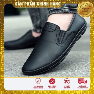 Giày lười nam thời trang trẻ da bò mềm - màu đen
