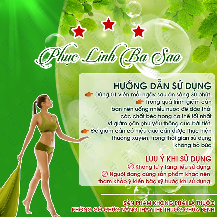 Viên uống giảm cân nhanh Phục Linh Ba Sao giúp đào thải mỡ thừa eo bụng đùi sau sinh không mệt an toàn hiệu quả tại nhà