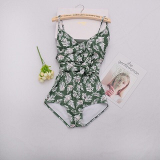 Monokini hoa nền xanh đắp chéo thắt nơ