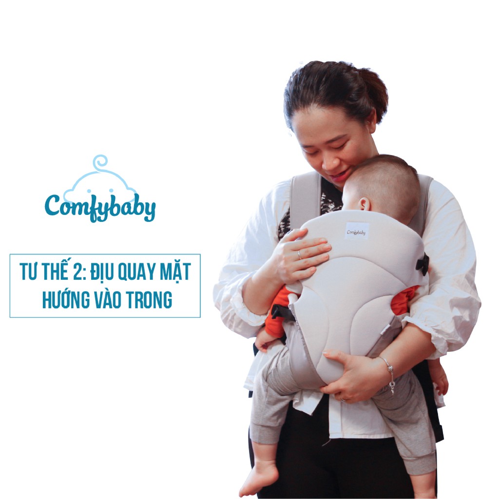 Địu em bé 3 tư thế có đỡ cổ sơ sinh - THOÁNG KHÍ-CHỐNG GÙ cho bé ComfyBaby CF-BK010 hàng chính hãng - bảo hành 12 tháng