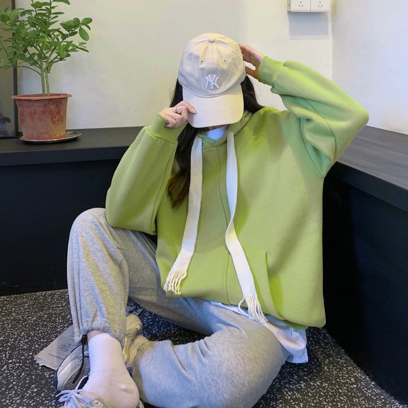 Áo hoodie ZHELIHANGFEI tay dài dáng rộng phong cách đi học dễ phối đồ thời trang