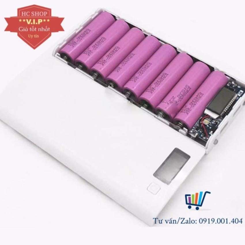 Khung 8 pin sạc dự phòng 30000mAh dùng pin laptop 18650 có LCD (nhiều màu)