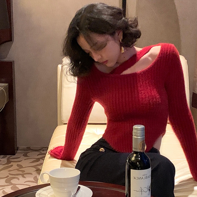 Porozi  Áo kiểu  len dệt kim tay dài phong cách Hàn Quốc thời trang