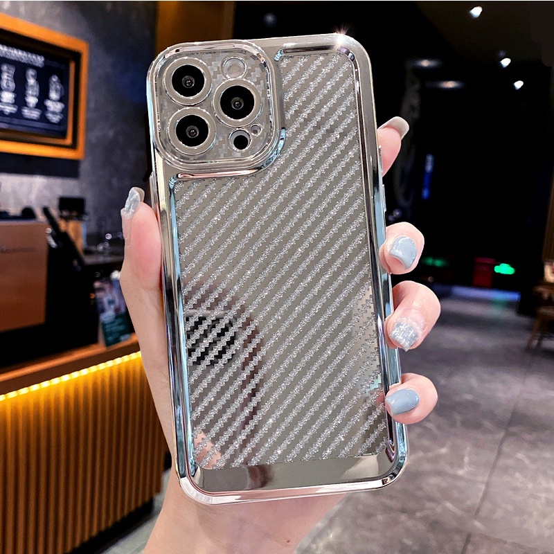 Ốp Điện Thoại TPU Sợi carbon Mạ Điện Cho iPhone 13 12 11 Pro max xs xr xsmax 7 / 8SE2020 7plus / 8plus
