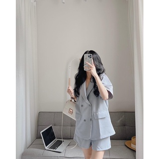 Set blazer cộc tay 4 khuy kèm quần Samhyewear Thời Trang Nữ