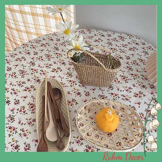 Khăn trải bàn vintage trang trí vải bố linen đẹp - họa tiết Hoa nhí vàng hồng nhạt - KB-A08