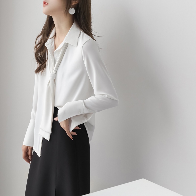 Áo Sơ Mi Dài Tay Thiết Kế Mới Cổ Thắt Nơ Tháo Rời Được Phong Cách Retro Dành Cho Nữ