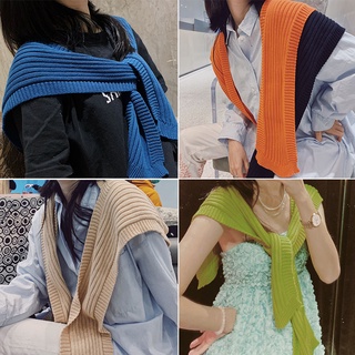 Khăn choàng cổ hai lớp chất liệu len dệt kim thời trang mùa hè