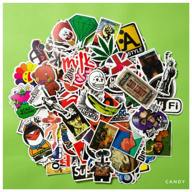 hình dán xe, mũ bảo hiểm, laptop ... chống thấm nước ( hàng có sẵn ) Candy Shop