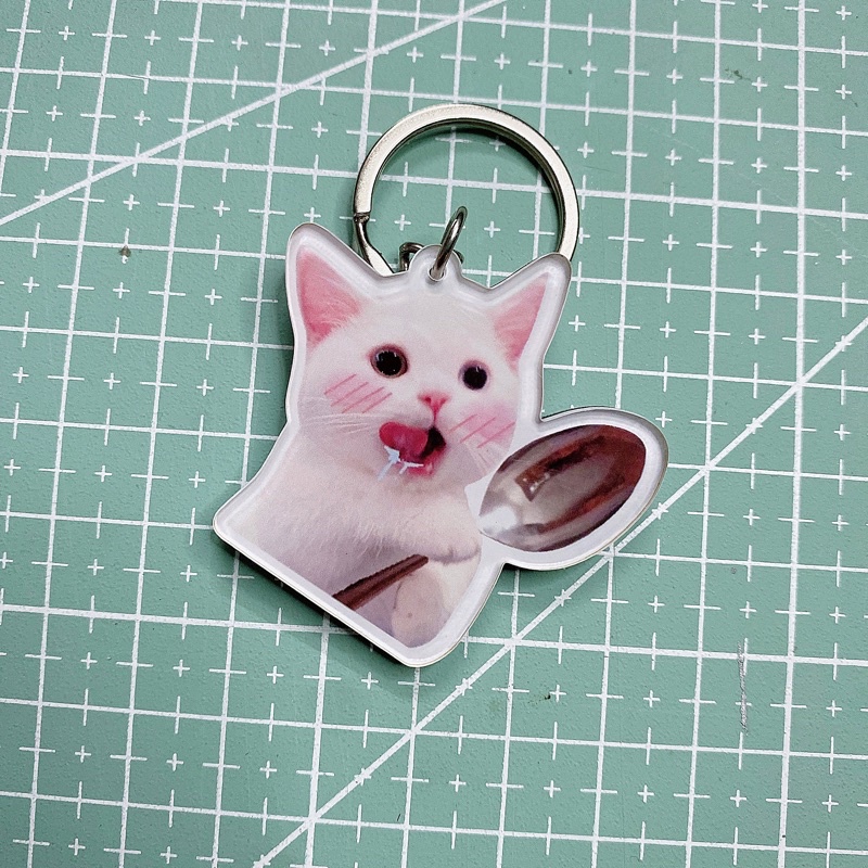 Móc khóa mica in hình mèo meme cute, giận dữ, đáng yêu, bựa