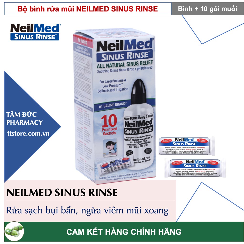 [CHÍNH HÃNG] Bộ bình rửa mũi NEILMED SINUS RINSE kèm 10 gói muối [Nelmed, neomed, nelmet]