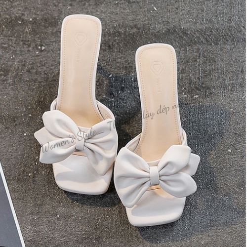 Guốc cao gót thắt nơ 7 phân, giày cao gót có nơ thời trang Womenstyle 2 màu Đen, Trắng chuẩn size 35-39 mã TD01