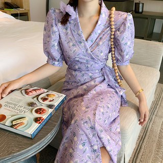Đầm maxi tay ngắn cổ chữ v thanh lịch