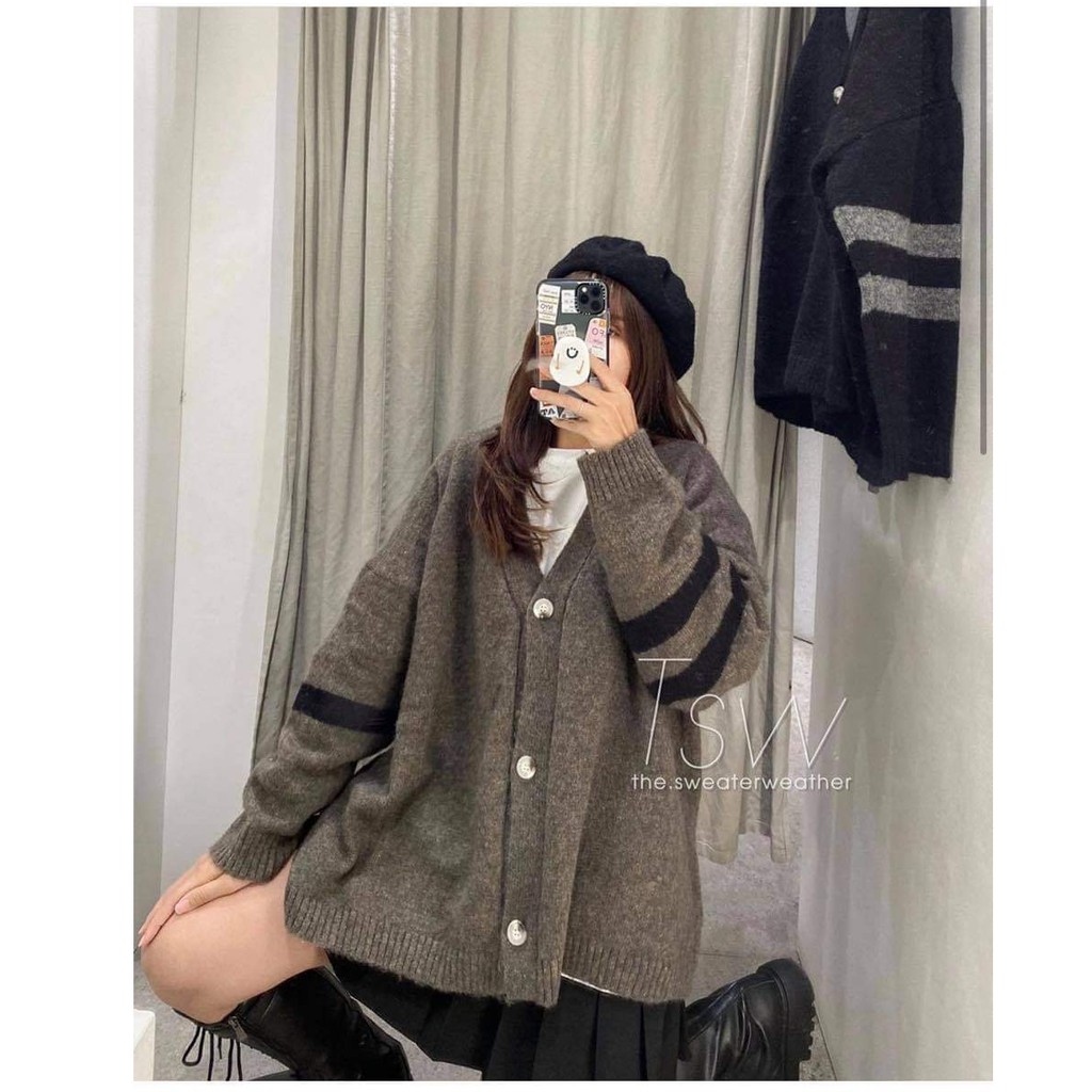 [Mã 1511FASHIONSALE giảm 10% đơn 99K] Áo cardigan len lông thỏ tay sọc oversize