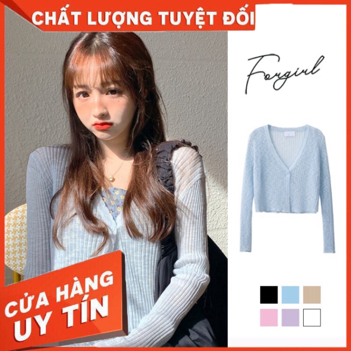 Áo khoác dệt kim mỏng dài tay cổ V forgirl kiểu dáng croptop - Hàng nhập khẩu