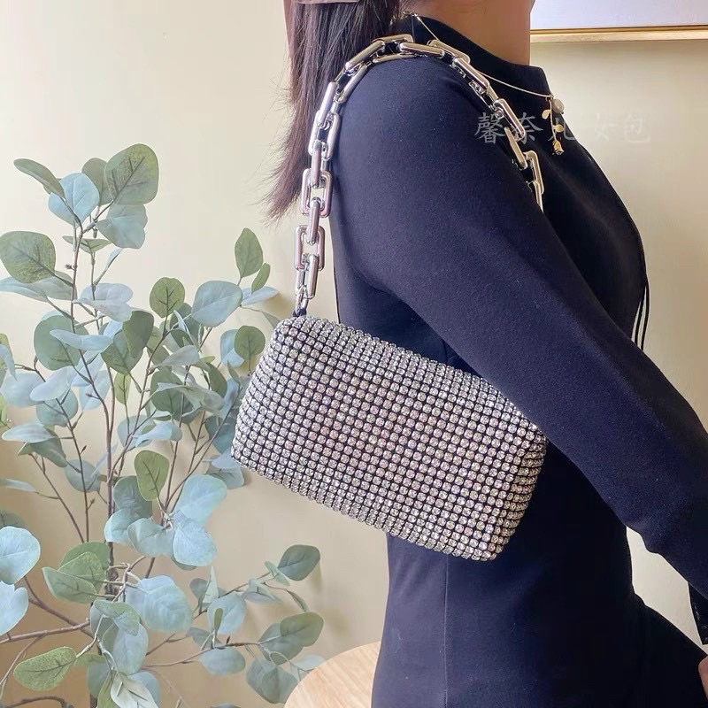 Túi Xách SIZE 18 CM Đính Đá Hottrend 2 Dây Đeo Siêu Đẹp Thích Hợp Đi Tiệc Alexie wang-màu silver Lấp Lánh Đá Sang Chảnh