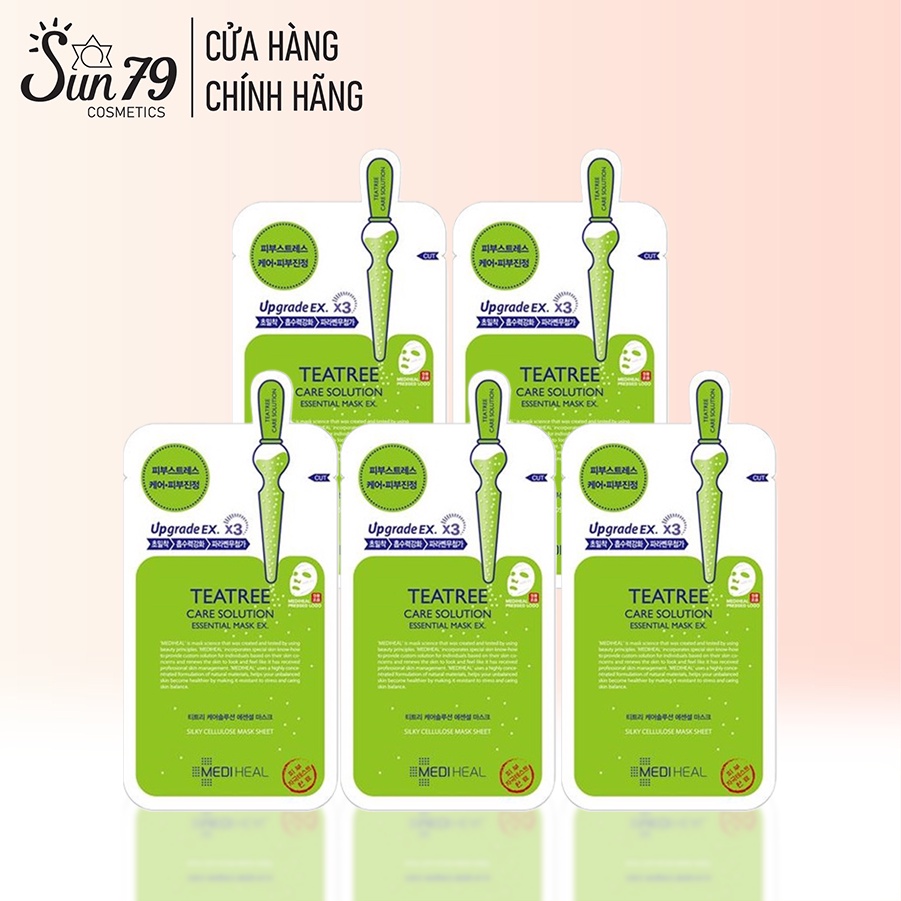 Bộ 5 miếng Mặt nạ dưỡng da giảm mụn chiết xuất trà xanh Mediheal Teatree Healing solution Essential Mask 25ml
