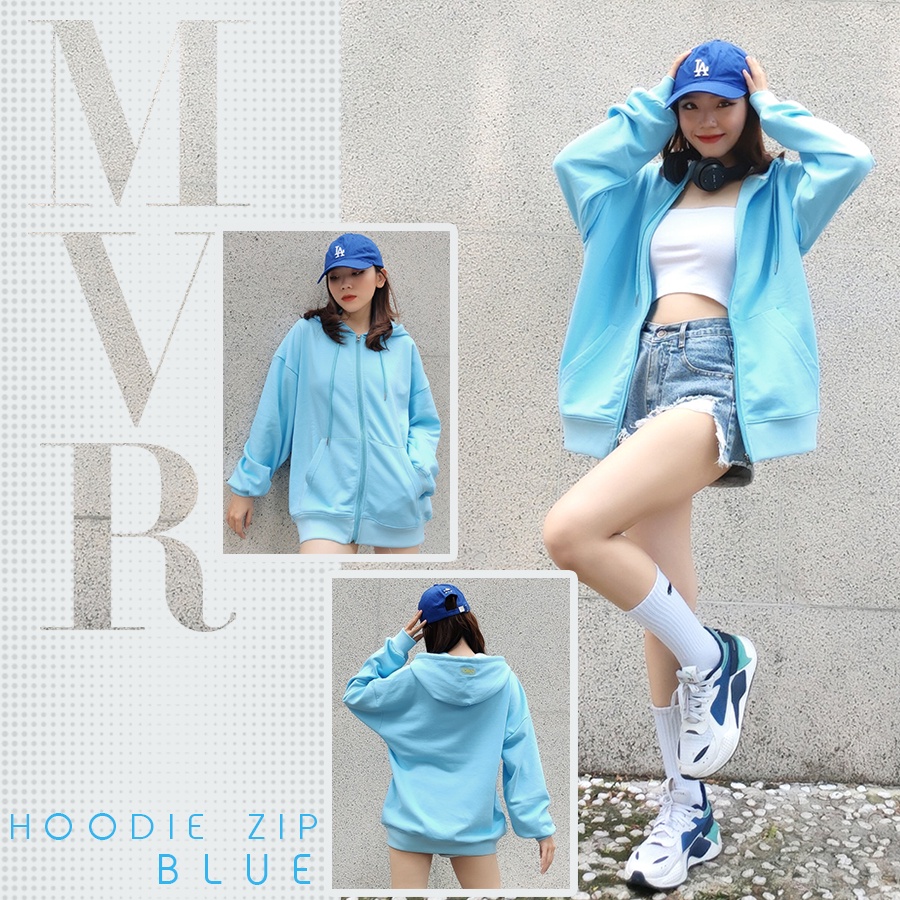 Áo khoác hoodie zip dây khóa kéo chống nắng màu xanh kèm quà dễ thương form Unisex cotton Da Cá Hàn Quốc TT1422