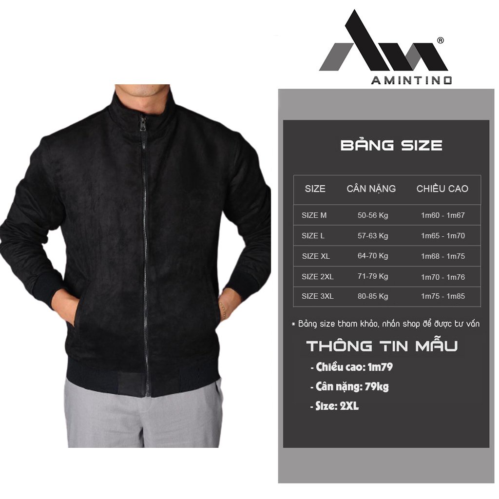 Áo khoác nam da lộn Amintino áo khoác bomber nam da lộn thiết kế mới nhất 2021