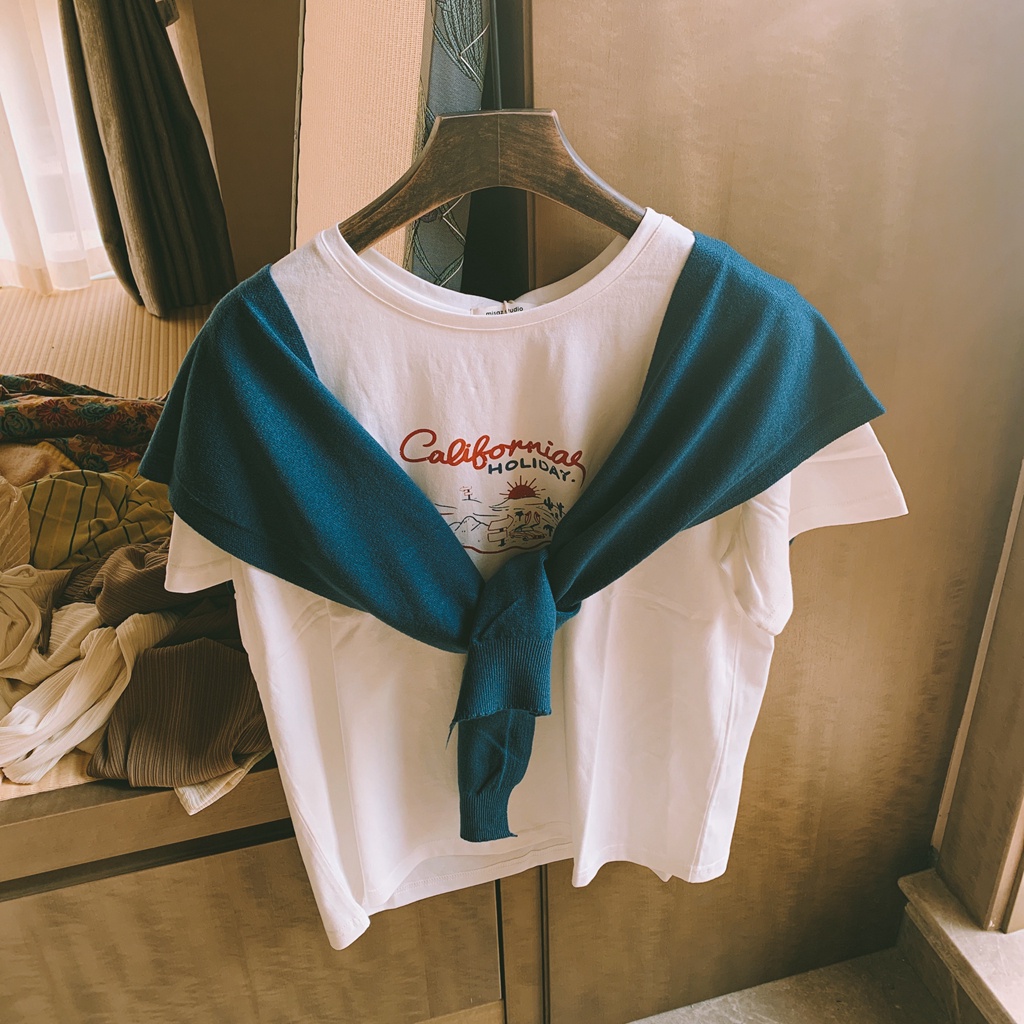 Áo thun tay ngắn cổ tròn in hình dễ phối đồ phong cách mùa hè cho nữ