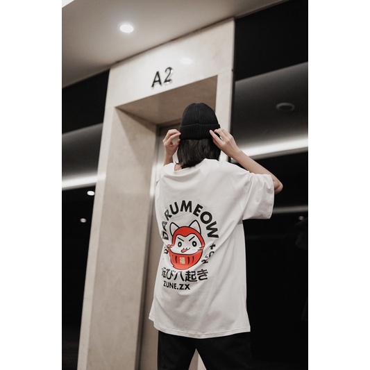 Áo thun nam nữ thiết kế form rộng unisex cotton tay ngắn in hình thần tài DARUMEOW phong cách Nhật Bản ZUNE.ZX