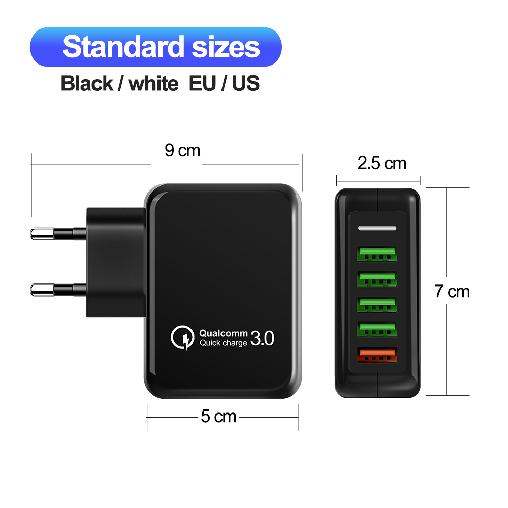 Củ Sạc Nhanh Twitch 5 Cổng USB 36w 3.0 Cho Điện Thoại Android iPhone Xiaomi Samsung