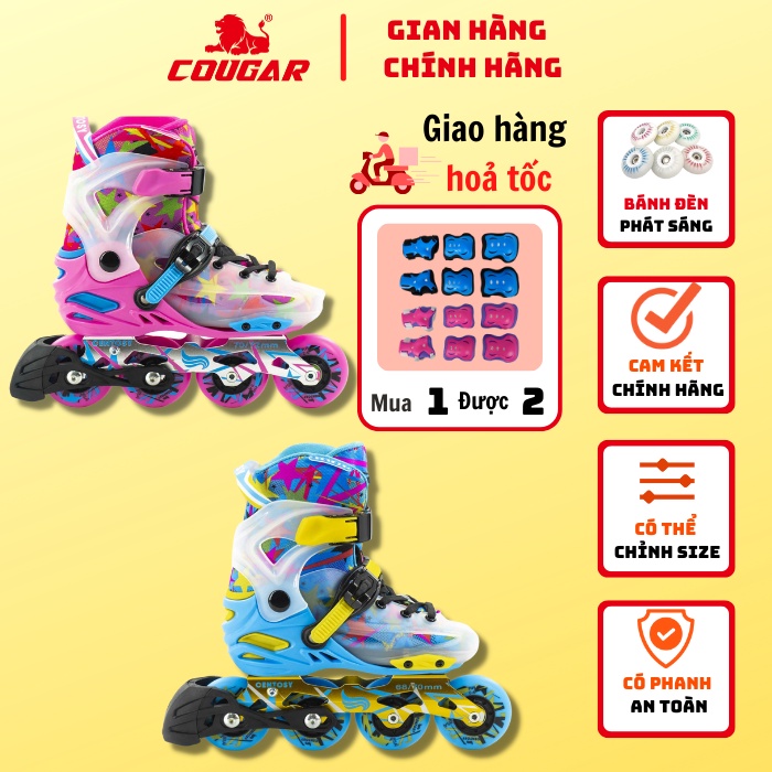 Giày Patin Trẻ Em Cougar-Centosy Kid Pro Cao Cấp, Có Bánh Đèn Phát Sáng, Có Bộ Phận Khóa Bánh Dành Cho Bé Mới Tập Chơi